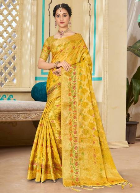 Yellow Colour Sangam Avantika New Latest Printed Designer Party Wear Organza Saree Collection 1123